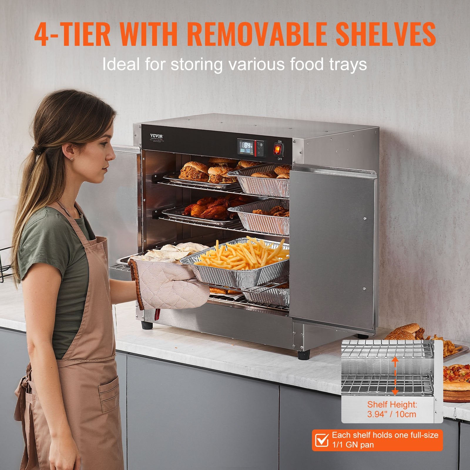 Hot Box Food Warmer 4-Tier Concession Warming Cabinet With Water Tray For Pizza